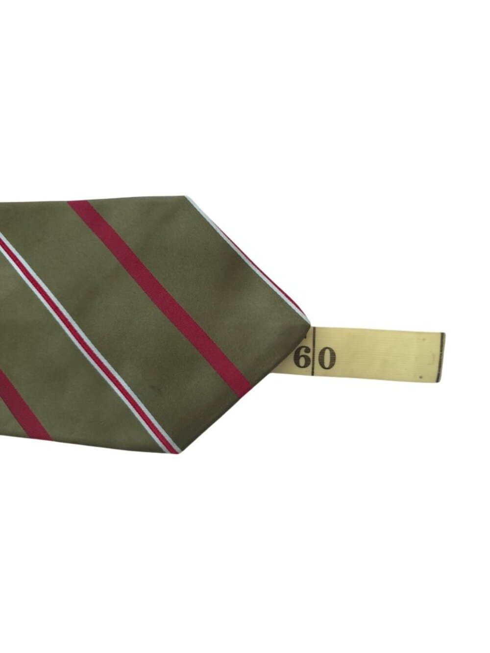 Kiton Napoli Olive Green & Red Striped 100% Silk Tie - Made In Italy - Picture 4 of 4